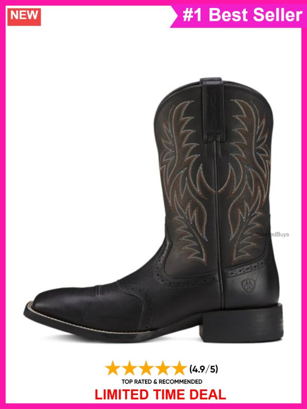 Western Cowboy Boot Wide Square Toe Full-Grain Leather Mid-Calf